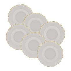 6 Pratos Fundos Wolff Maldivas de Porcelana Fio de Ouro 23cm