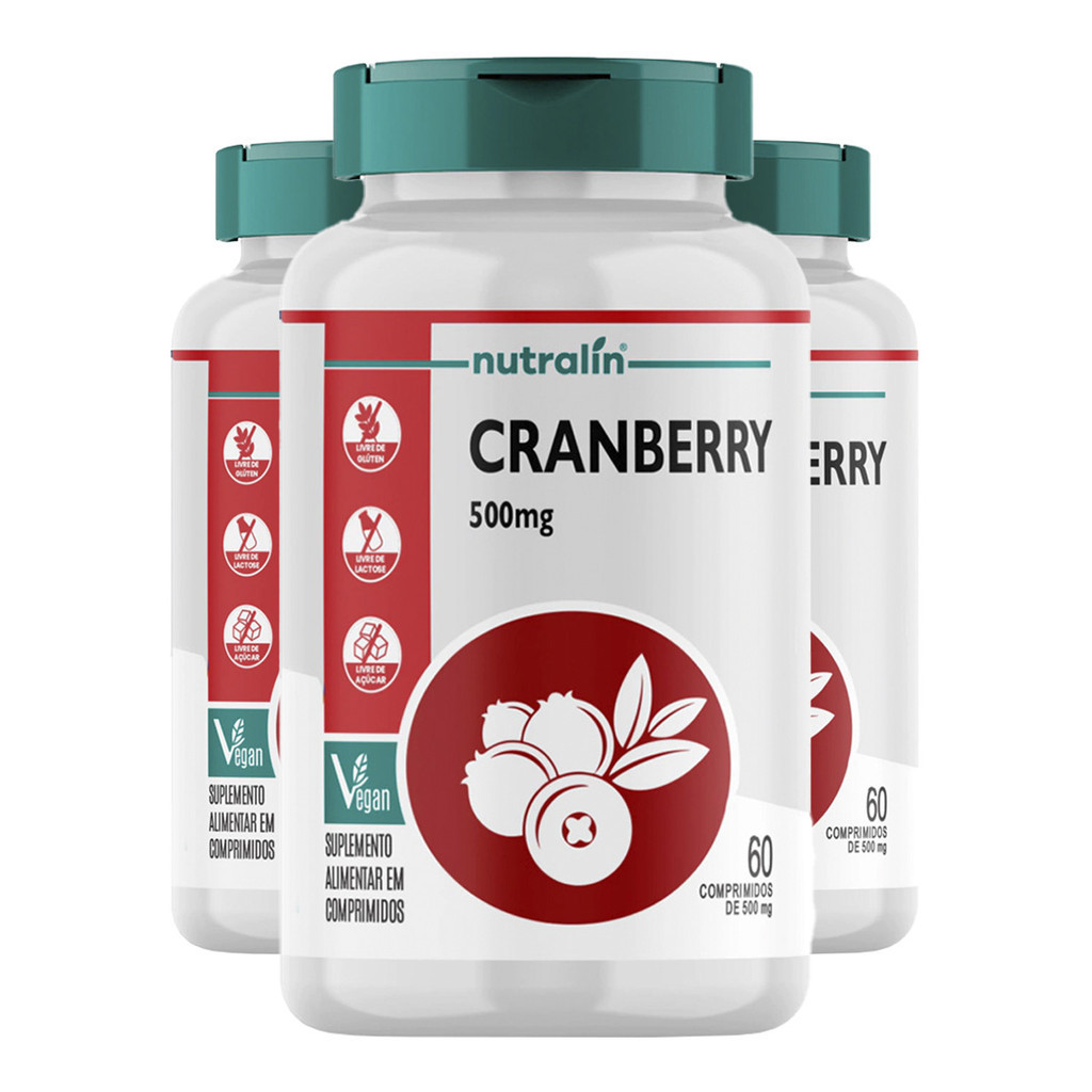 Kit 3x Cranberry 500mg Nutralín Proantocianidinas 3mg 60 comp.