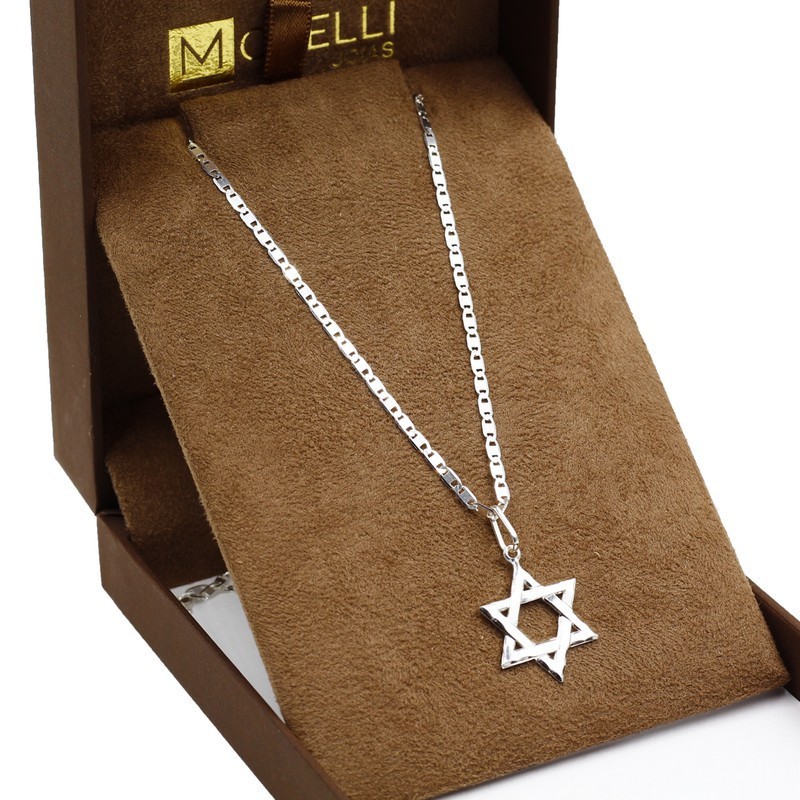 Corrente De Prata 925 Masculina Piastrine 60cm pingente Estrela De Davi em Oferta na Shopee