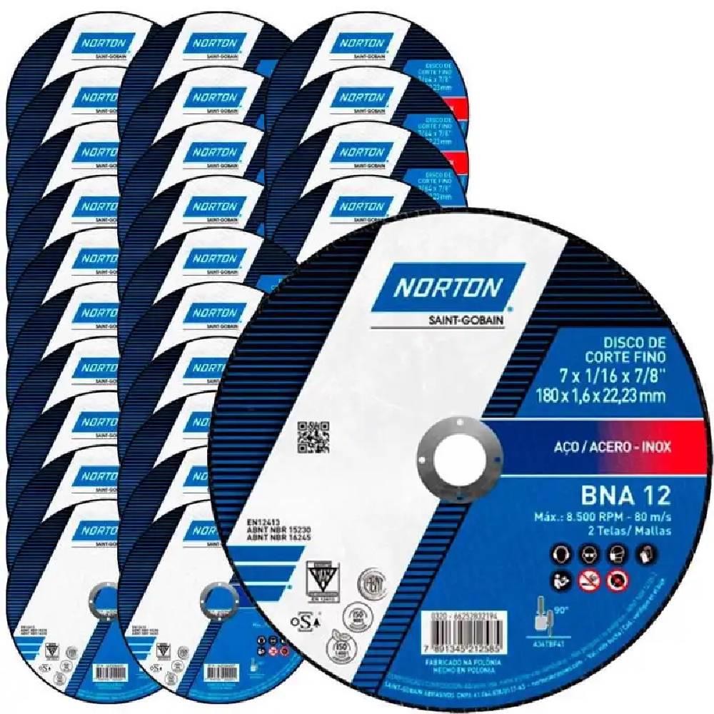 Disco de Corte BNA 12 para Metal e Inox 7 POL x 1.6 MM  Kit 25 Peças NORTON em Oferta na Shopee