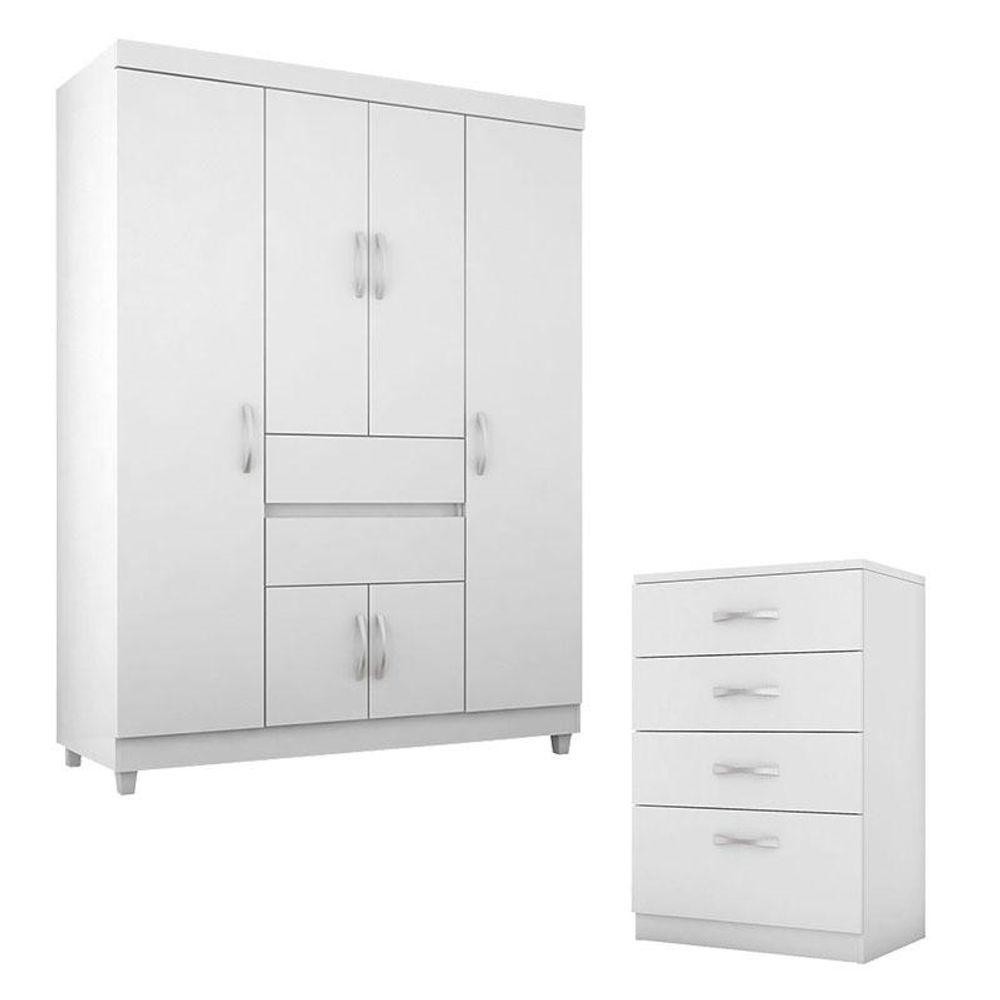 Cômoda Astral E Guarda Roupa Solteiro Ecom 2 Branco Flex - Demóbile em Oferta na Shopee