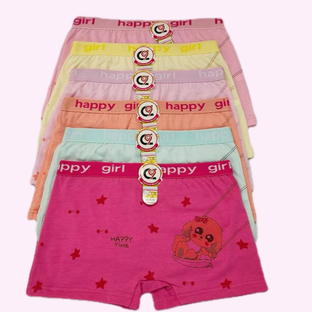 Kit 6 Calcinha Box Shortinho FEMININA MENINA INFANTIL JUVENIL Boxer Algodão Confortável Criança Estampas Sortidas