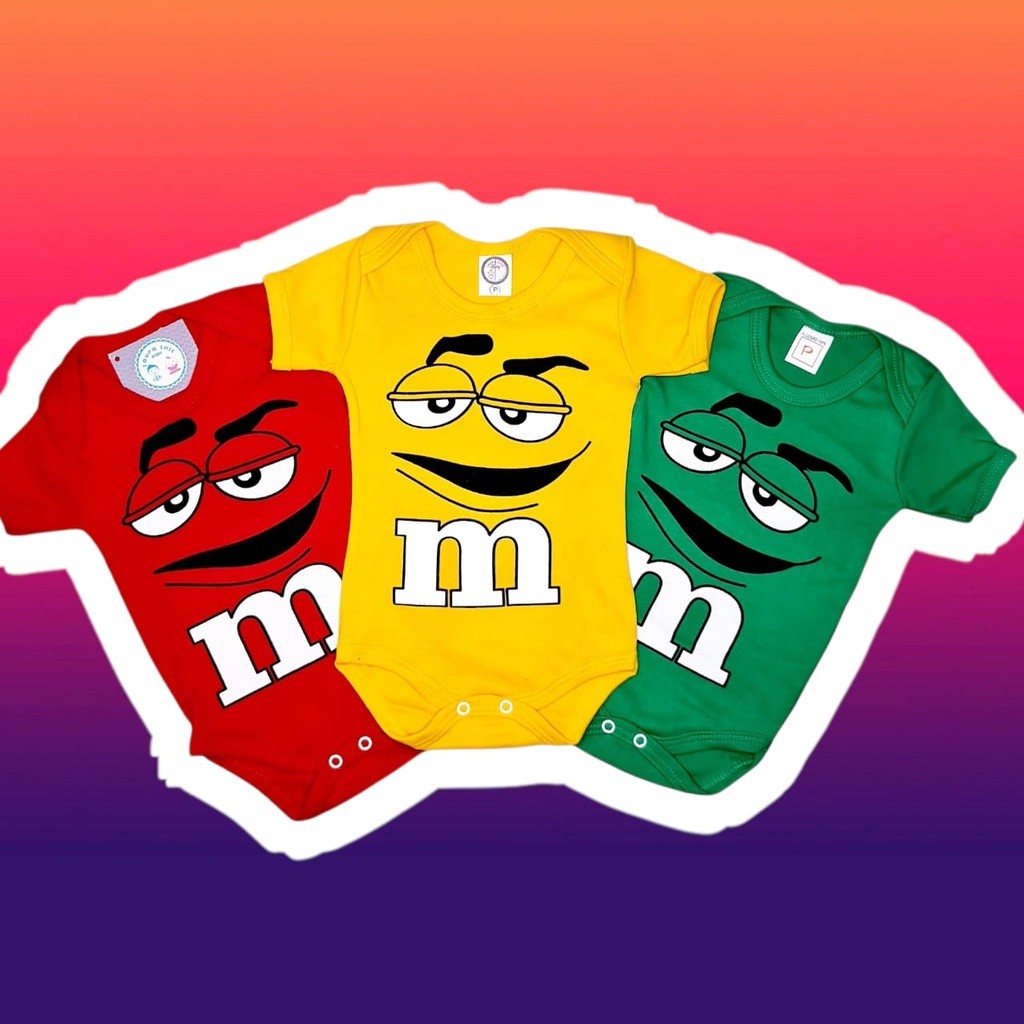 Body Tematico de Bebe Mesversario Infantil  - M&M´s - Escolha o Modelo em Oferta na Shopee