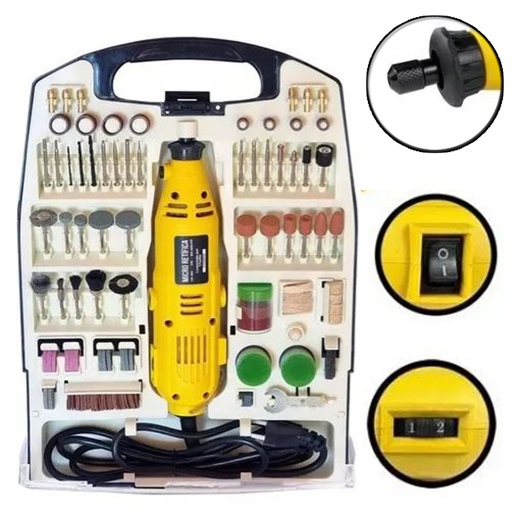 Micro Retífica 110V com 234 Acessórios Maleta Completa Mini Furadeira Dremel Multifuncional
