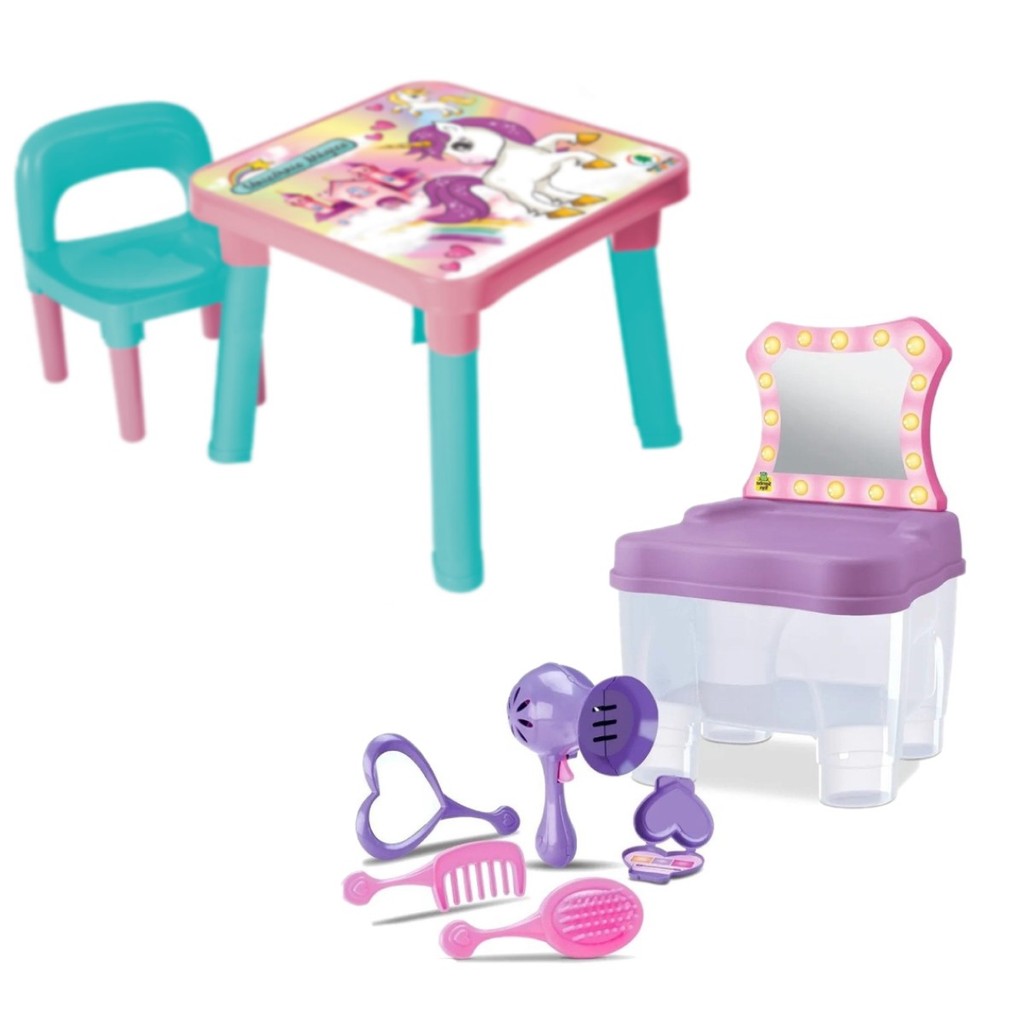 Mesinha Infantil Didática Unicórnio +Cadeira Camarim Fashion