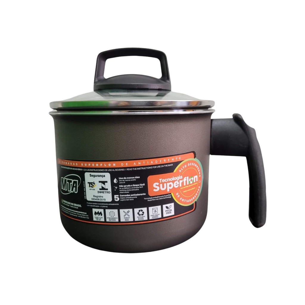 Fervedor Caneco 1,7L Antiaderente Superflon Com Tampa de Vidro Alumínio Grafite Cozinha N14 MTA 877 - Home & Living