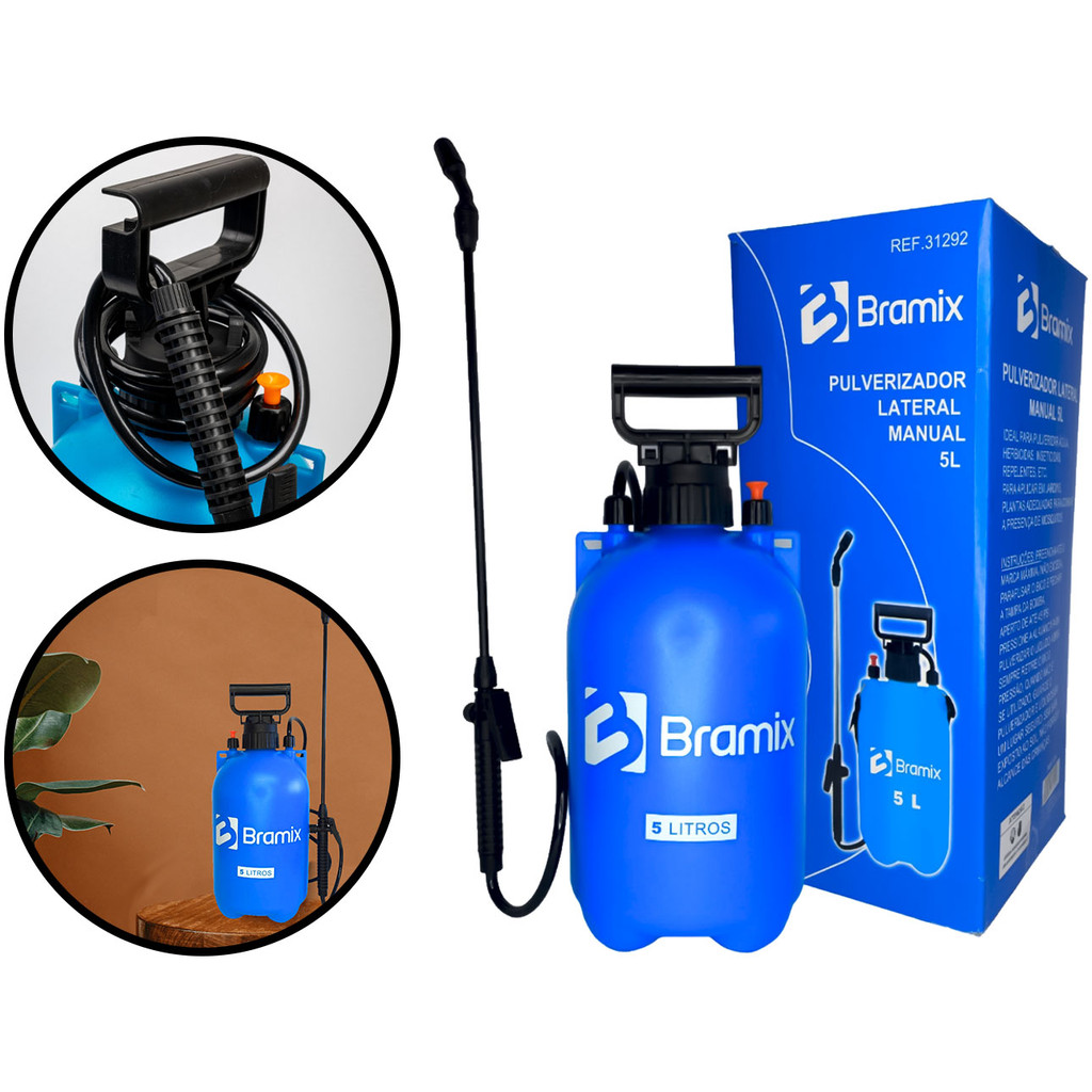Pulverizador Lateral Manual Plástico Com Alça Bico Ajustável Borrifador Multiuso 5 Litros Bramix - Home & Living