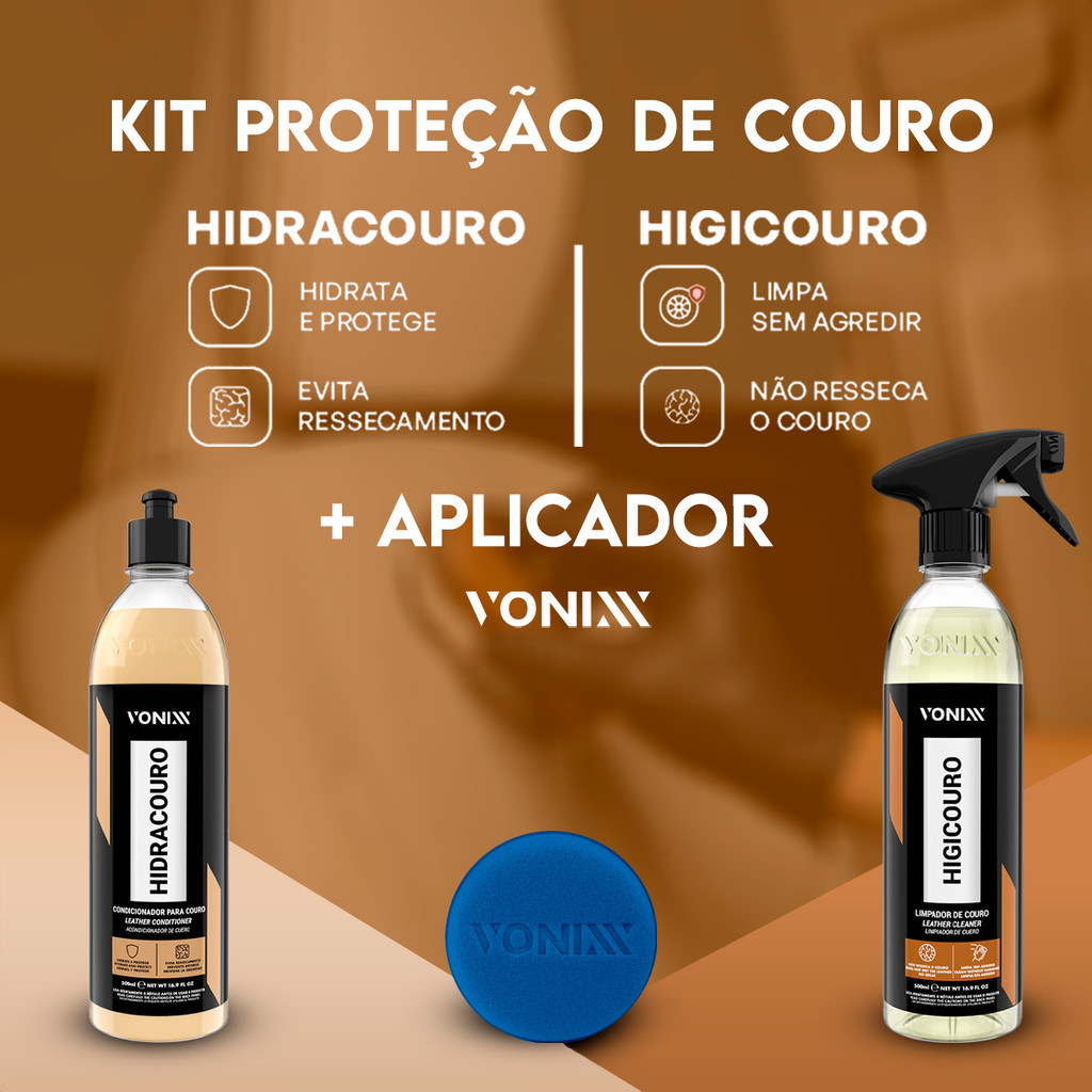 Kit Proteção de Couro Vonixx Higicouro + Hidracouro + Aplicador em Oferta na Shopee
