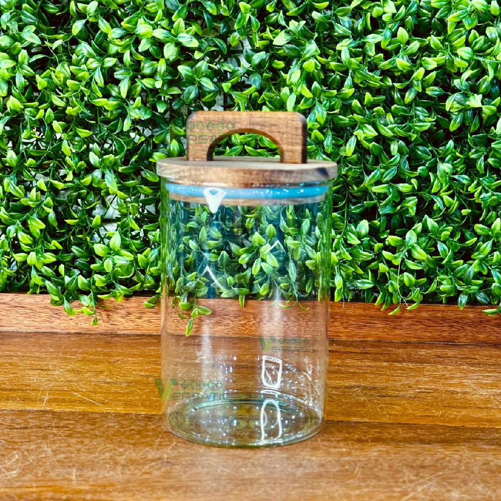 Pote de Vidro Wolff 1000ml 1L com Tampa de Madeira Organizador Hermético Porta Condimentos Cozinha Grãos Sucrilhos Sementes Arroz Feijão Mesa Posta Bancada Cozinha Armário