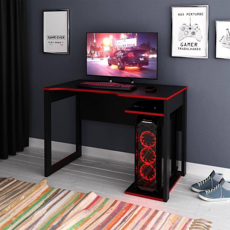 Mesa Gamer Escrivaninha Home Office Nicho Preto Vermelho em Oferta na Shopee