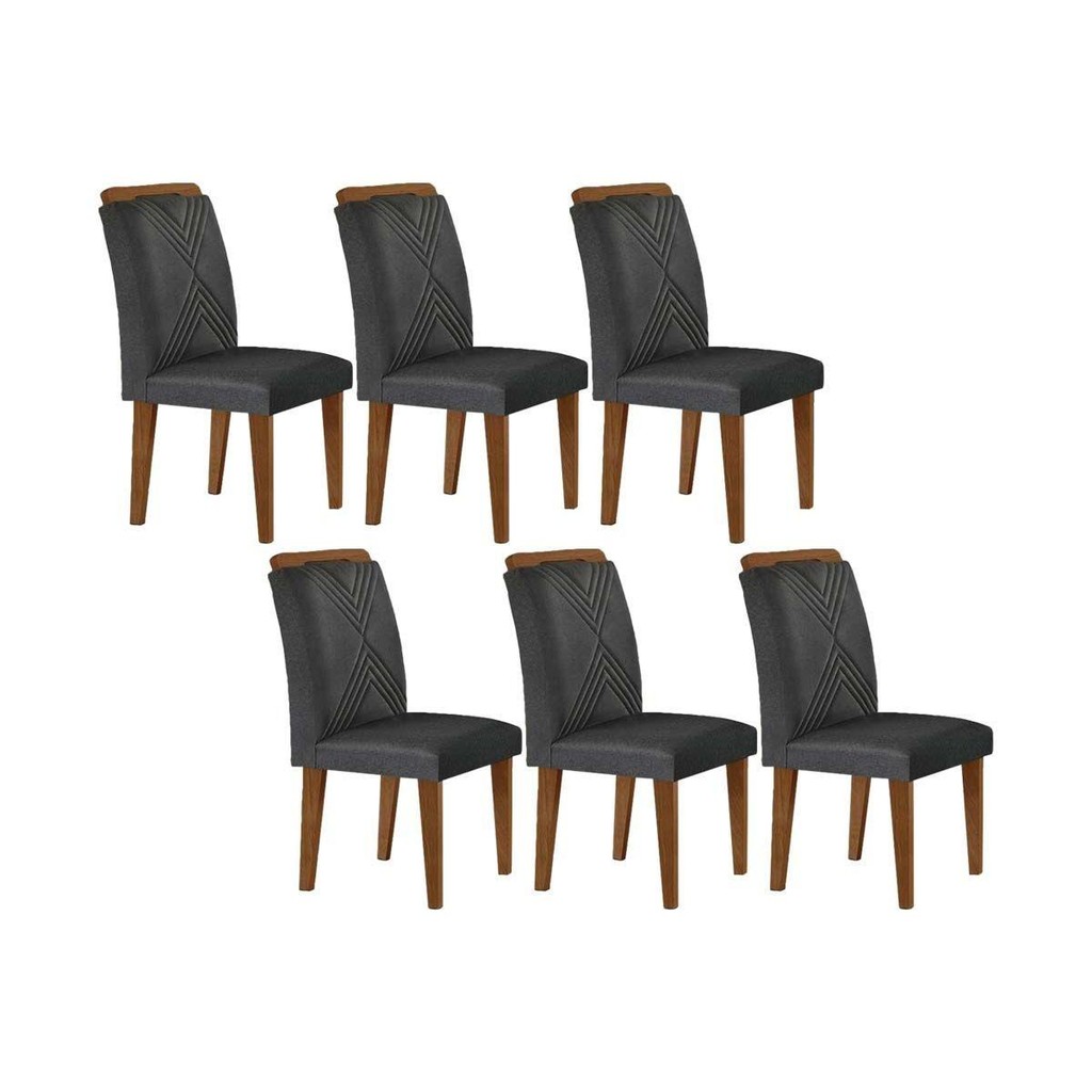 Cadeira Sala de Jantar Amsterdã Kit 6 Un Imbuia/Linho Grafite - Rufato em Oferta na Shopee