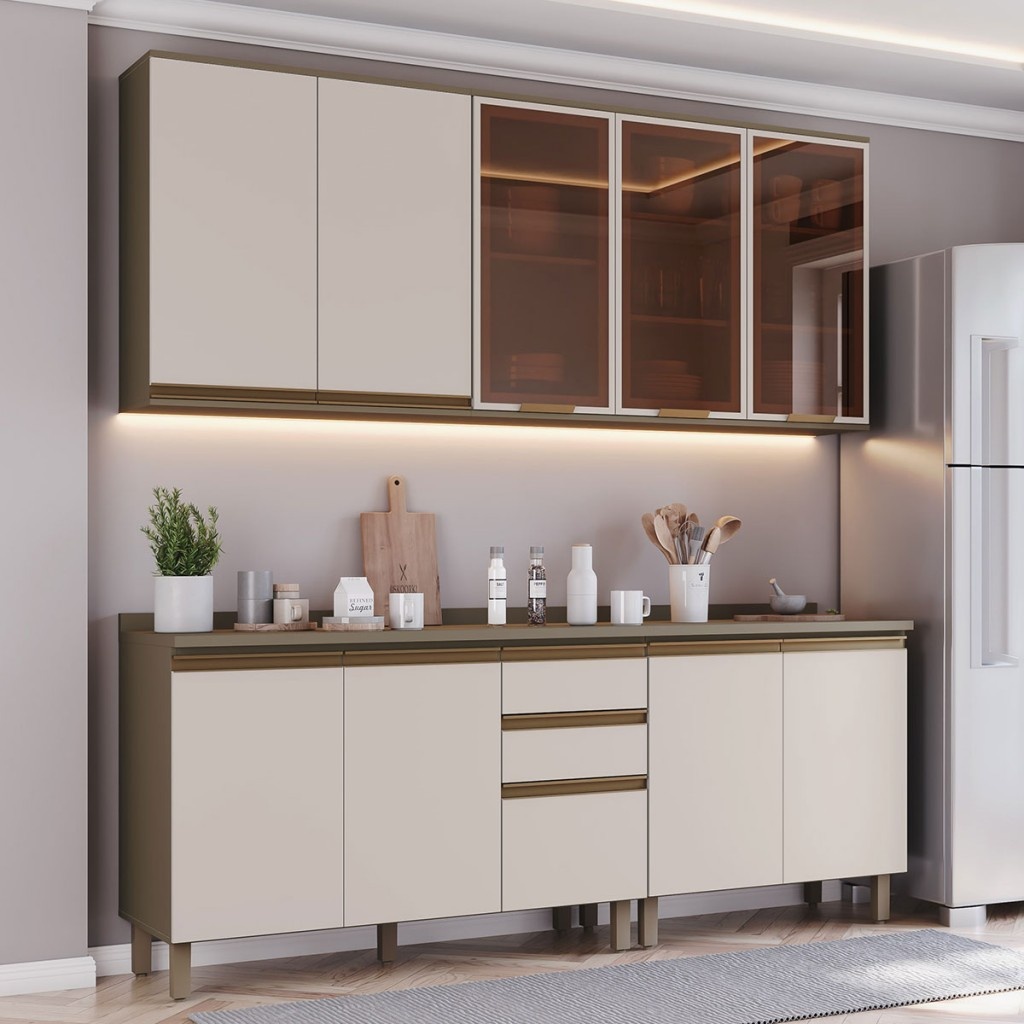 Cozinha Compacta Reflecta 10 Portas 2 Gavetas com Vidro 100% Mdf em Oferta na Shopee