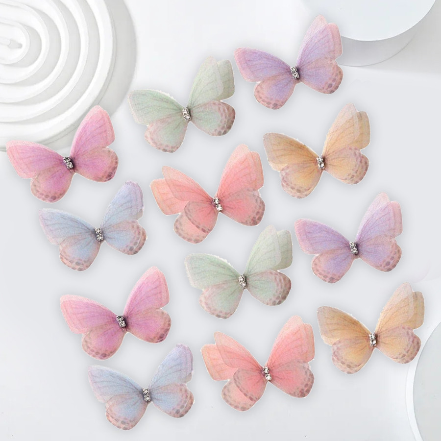 5cm 20 Pçs Dupla Doce Borboleta Appliqued Simulação 3D Malha Sonhador Buquê Remendo Para DIY Artesanal Hairband Decoração Do Prego