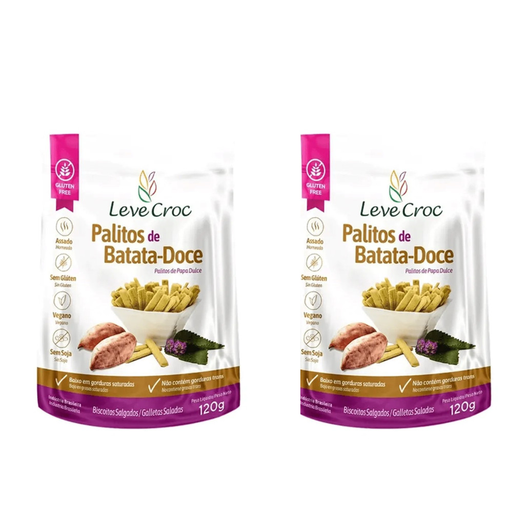 Kit 2 Palitos de Batata Doce Sem Glúten Leve Croc 120 g
