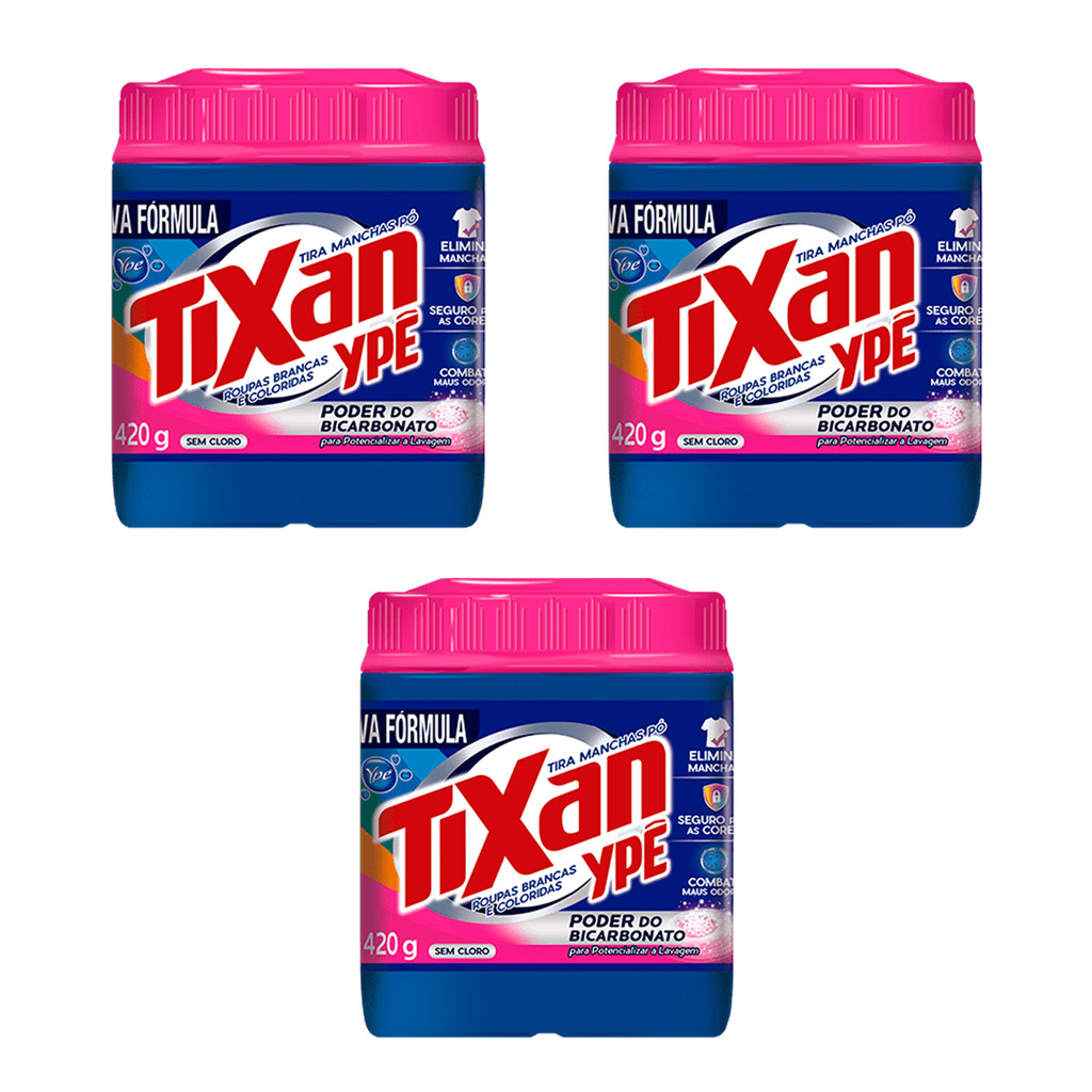 Kit com 03und Tira Manchas em Pó O2 Roupas Brancas e Coloridas 420g Tixan Ypê - Home & Living