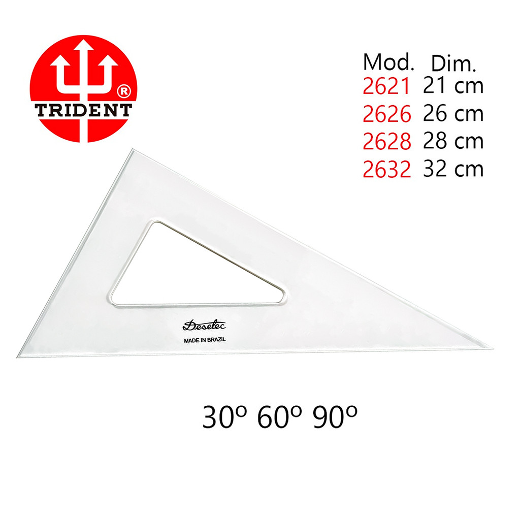 Esquadro Trident de Acrílico Sem Graduação 30°60°90° 28CM Para Desenho 2628