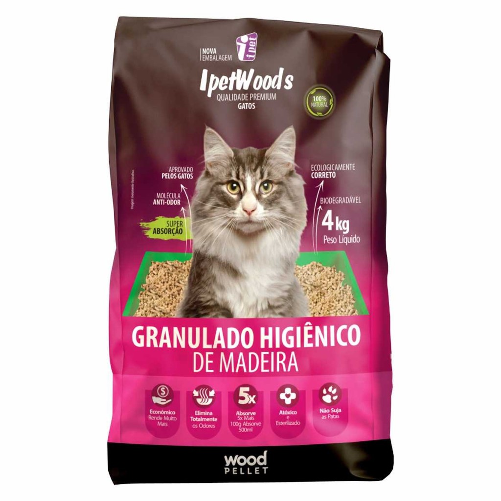 Granulado Higiênico De Madeira para Gatos IpetWoods 4kg em Oferta na Shopee
