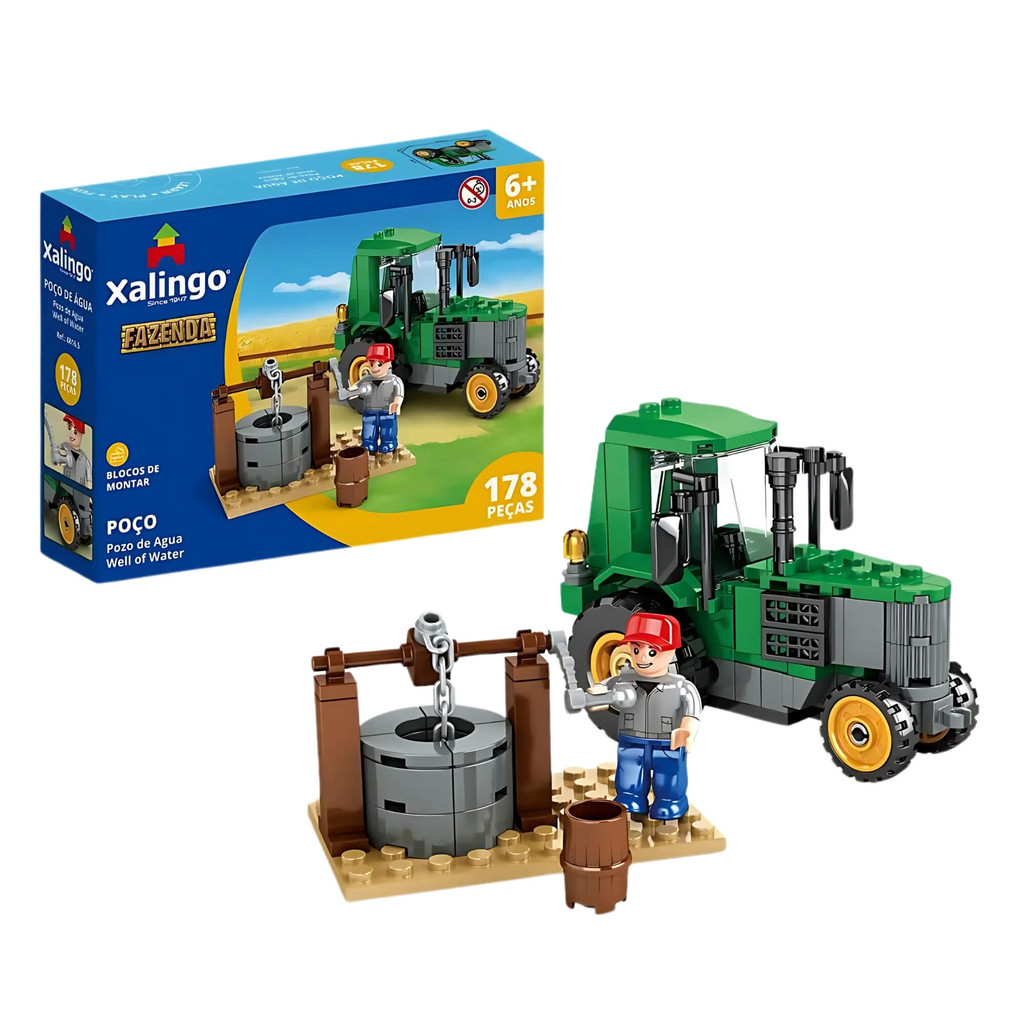 Brinquedo Infantil Bloco de Montar Fazenda Poço 178 Peças Xalingo - 68165 em Oferta na Shopee