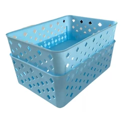 Kit 2 Cestos Empilháveis de Plástico Premium 19x13 Azul