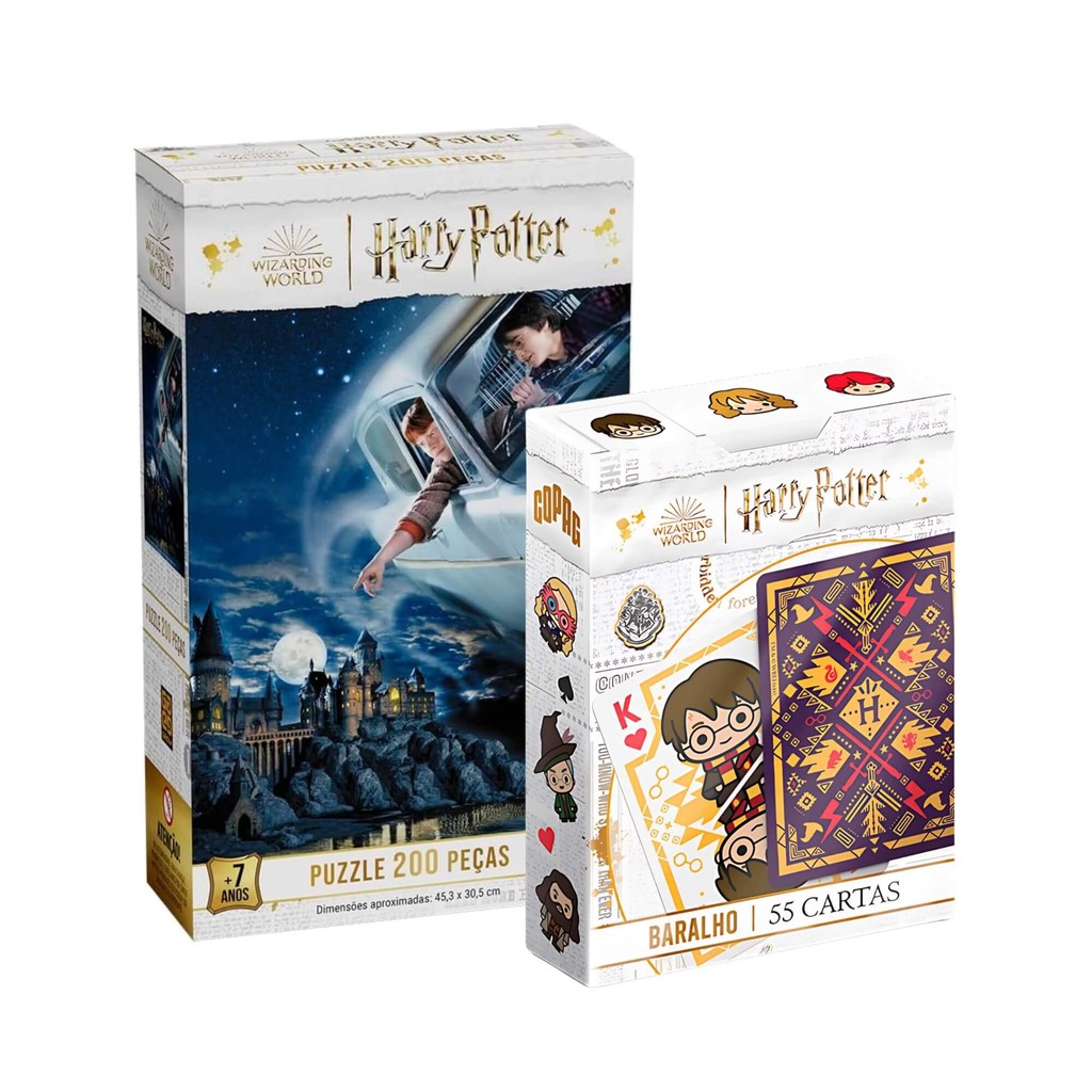 Kit Harry Potter Quebra-Cabeça 200 Peças + Baralho Copag Ilustrado Colecionável