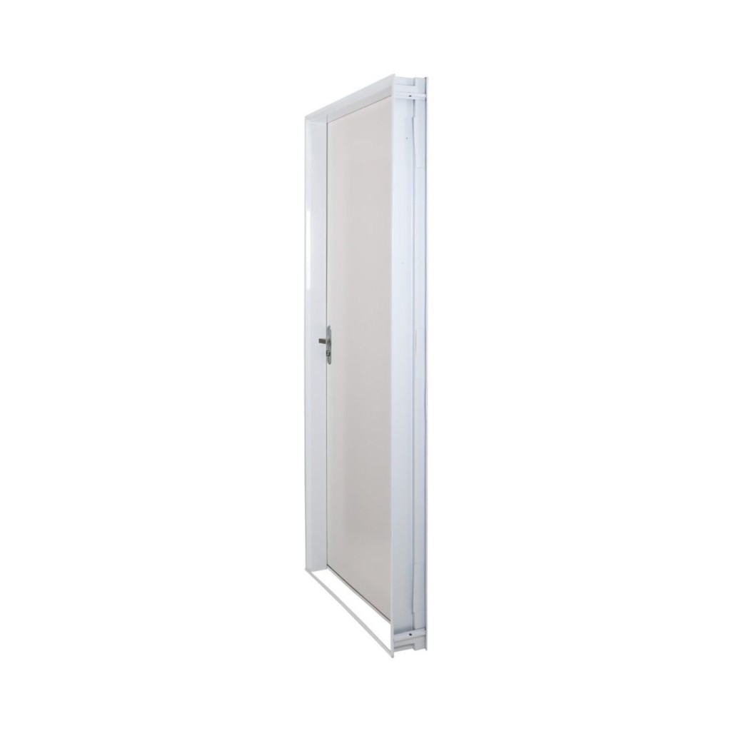 Detalhes do Kit Porta de Madeira Lisa 215x65cm com Batente de Aço 06cm Açomad MGM Branco