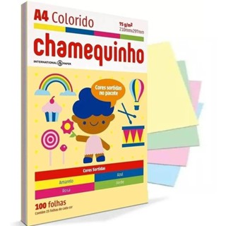 Papel A4 75gr 100Fls Chamequinho Colorido em Oferta na Shopee