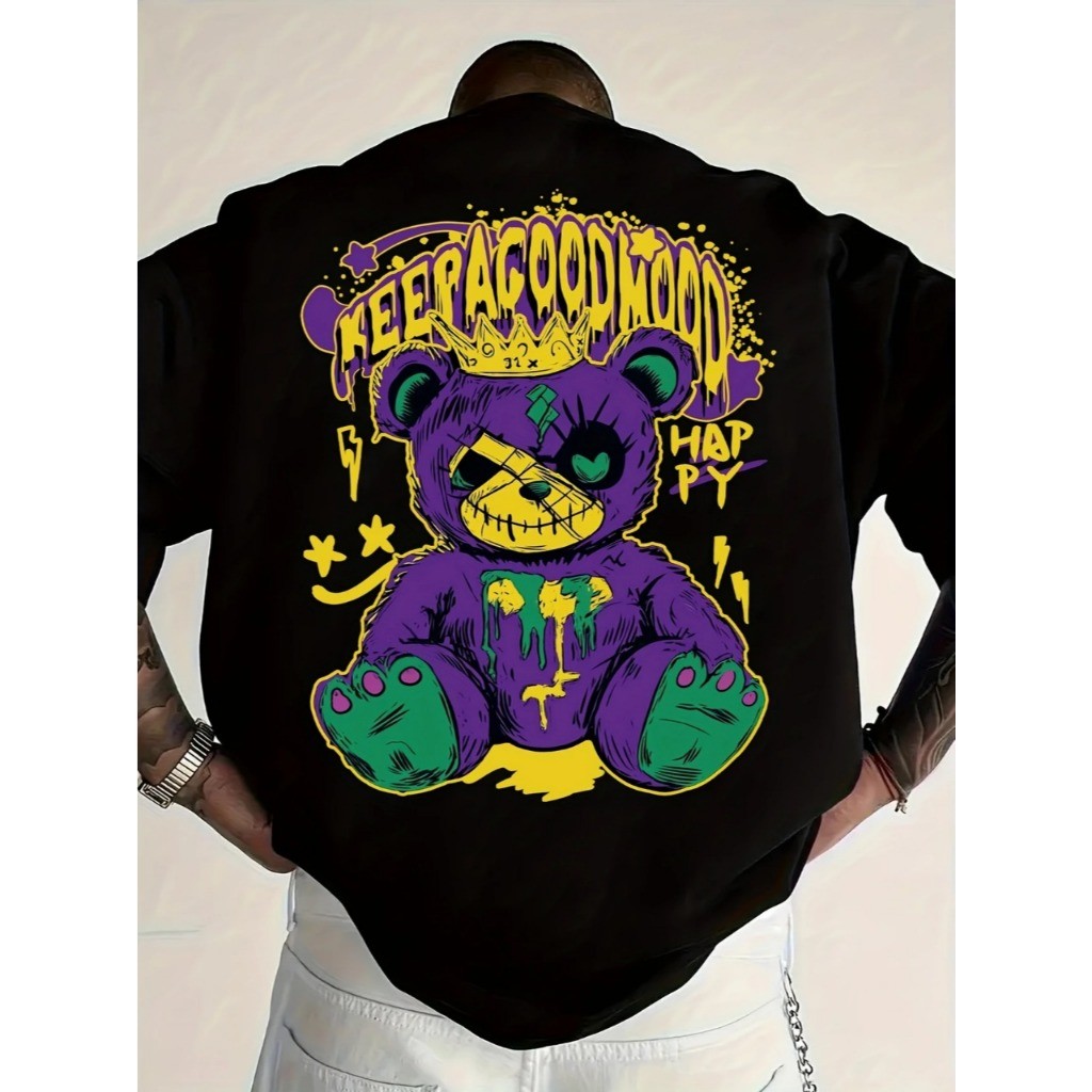 Camiseta Masculina Básica Algodão urso roxo academia Unissex academia verão