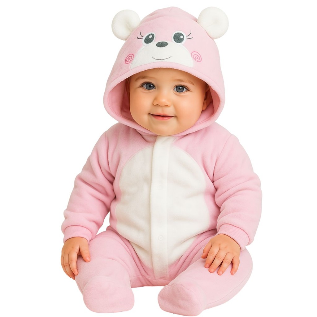 Macacão Bebê Fantasia Parmalat Urso Panda Plush Inverno Lux