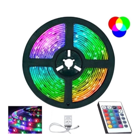 Fita Led Rgb 5050 Colorida 5m + Controle 300 Led Decoração Casa Loja Gesso Teto Sanca Vitrine