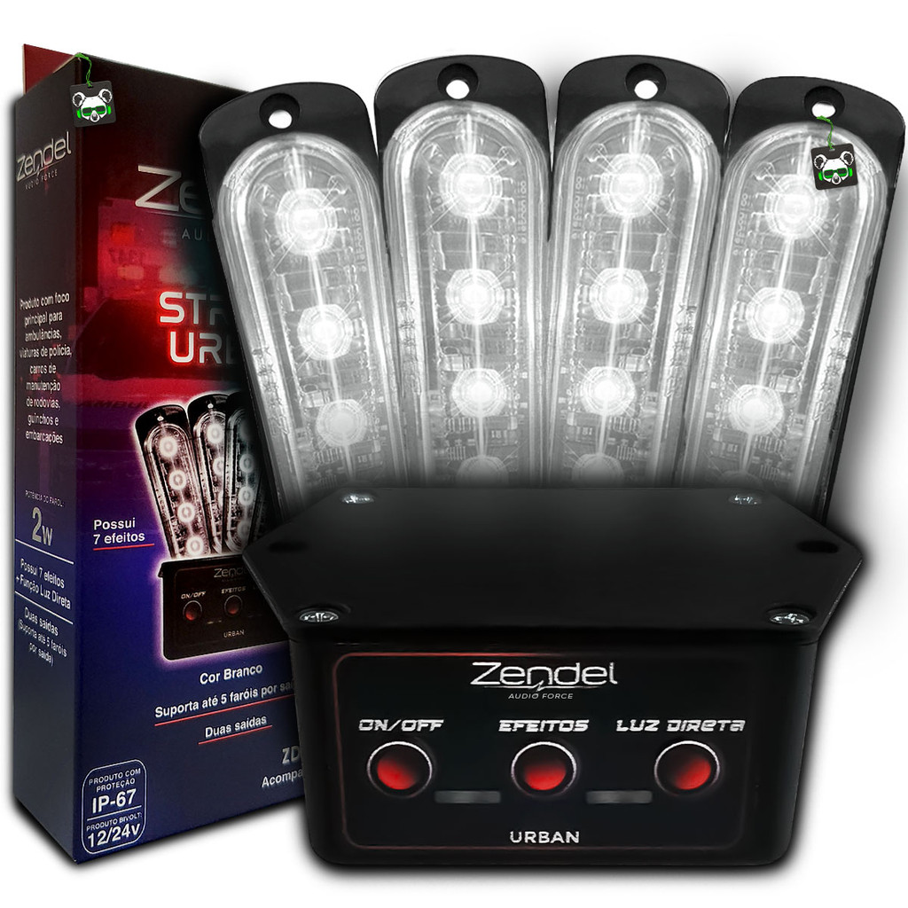 Kit Strobo Automotivo 4 Faróis Branco Urban + Central Zendel