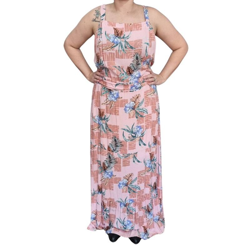 Vestido Alça Longo Estampado Mel e Canela Plus Size