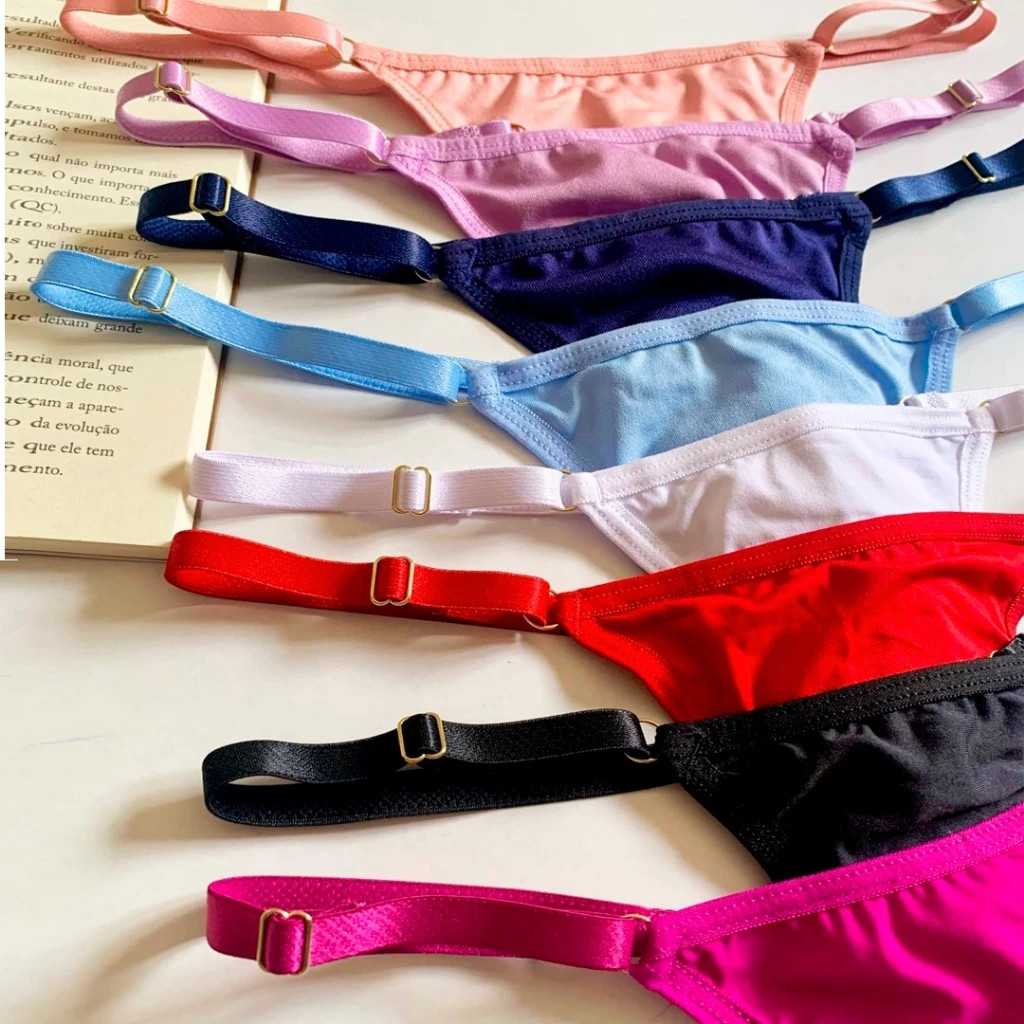 Kit com 3 Calcinhas Fio Dental Duplo com Regulagem Microfibra Lingerie Feminina Moda Intima em Oferta na Shopee