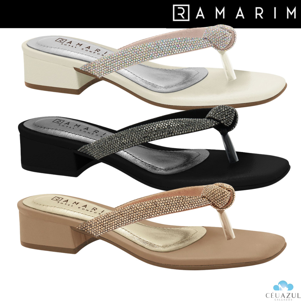Sandália Feminina Ramarim Salto Baixo Brilho Elegante em Oferta na Shopee