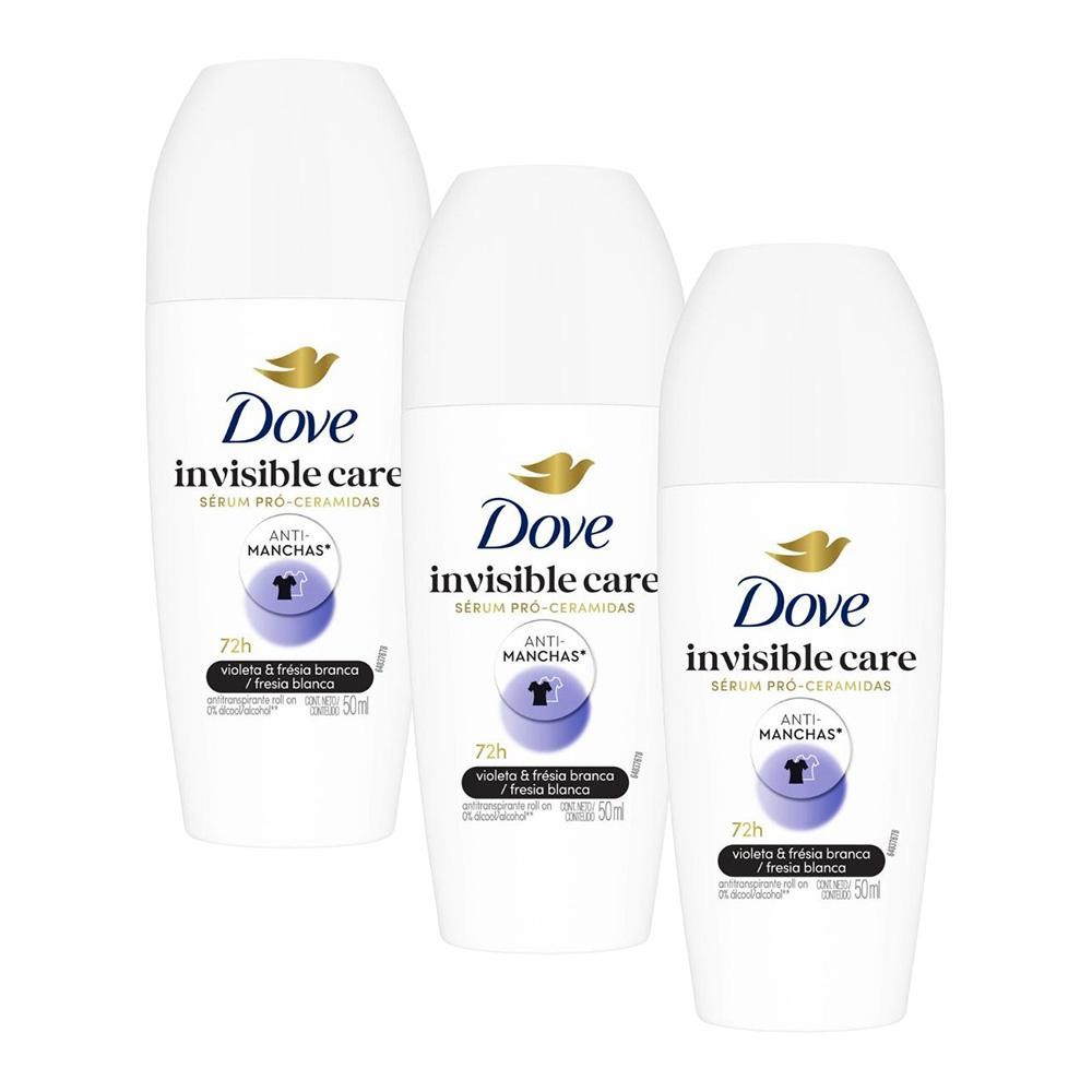 Kit 3 Desodorantes Antitranspirante Roll-On Dove Invisible Dry 50ml em Oferta na Shopee