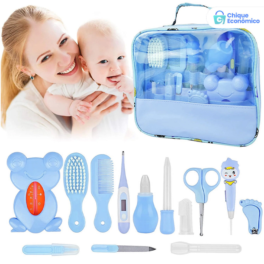 Bolsa Com Kit Para Cuidados De Higiene E Saúde Do Seu Bebê Com 13 Peças Contém TermômetroCortador E Outros Produtos