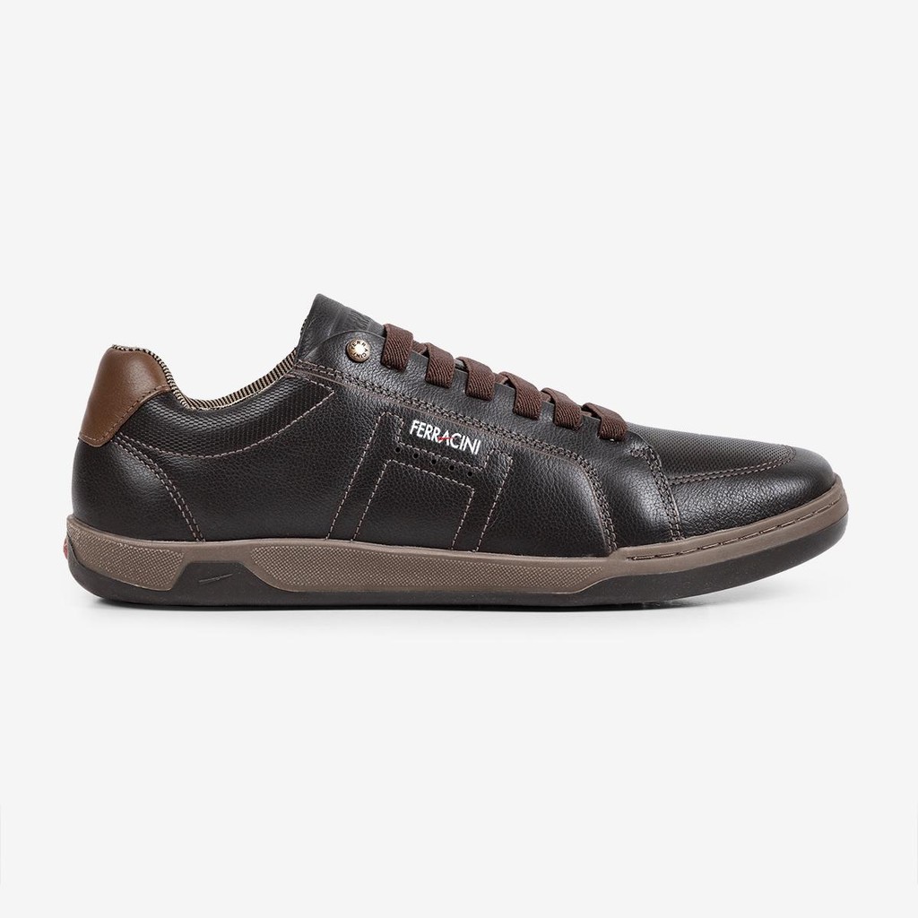Sapatênis Masculino Couro Macio Ferracini Fechamento Elástico Conforto Lexus Marrom 7048-267C - Men Shoes