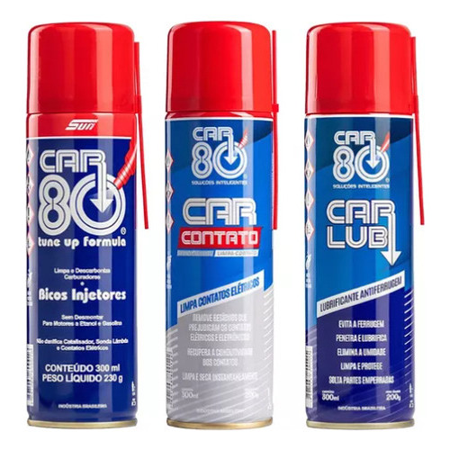 Kit Car80 Descarbonizante + Limpa Contato + Desengripante