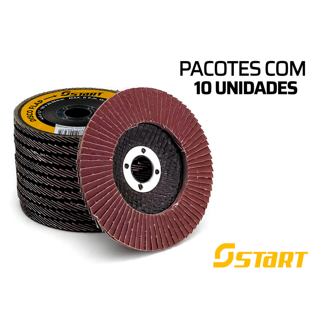 Kit 10 Disco Lixa Flap 4.1/2 Aço Madeira Inox P/ Esmerilhadeira 115mm - Home & Living