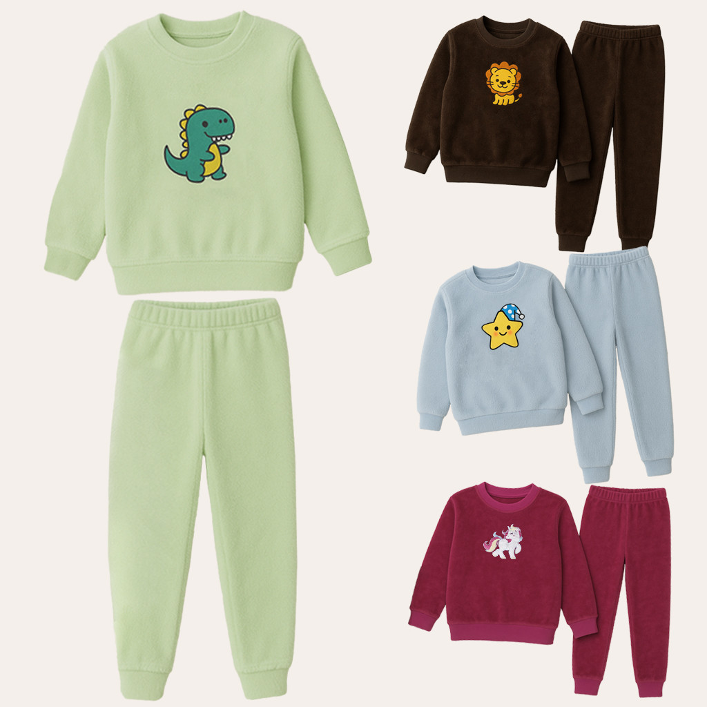 Kit Infantil 2 Peças Plush Ultra Soft – Inverno Quentinho com Casaco + Calça Temas Estampados