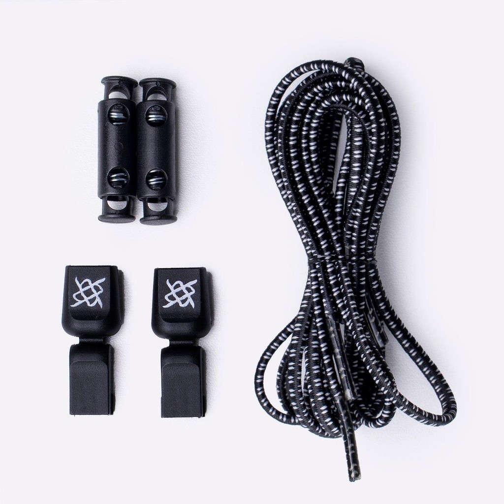 Cadarço Elástico HUPI Laces Preto com Duas Riscas Cinza