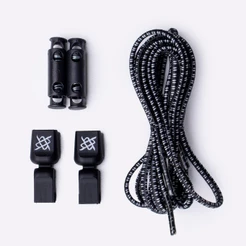 Cadarço Elástico HUPI Laces Preto com Duas Riscas Cinza