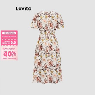 (Trendy) Lovito Vestido básico com estampa floral boho para mulheres LBL18715 em Oferta na Shopee