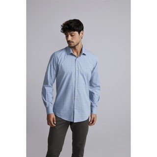 Camisa Algodão Egípcio Slim Fit Listrada - Azul Claro em Oferta na Shopee