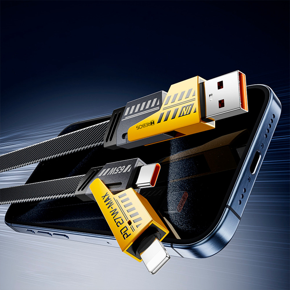 Cabo 4 em 1 Hrebos CB-365 Carregador 65W Tipo C Usb Android Multi-Portas Linha De Fios Múltiplo