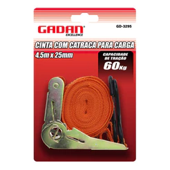 Cinta com Catraca Amarrar Carga 25mm X 4,5m Laranja/Pretas
