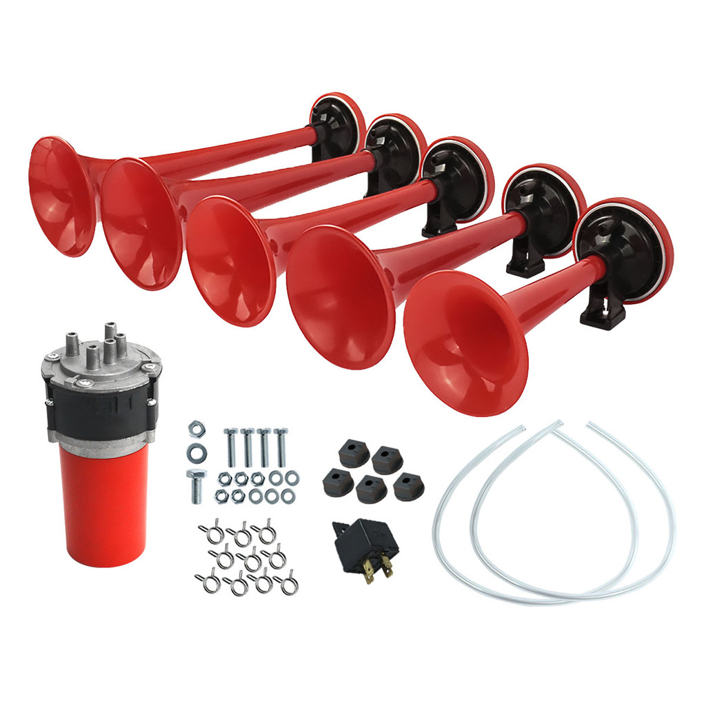 Buzina a Ar Gauss 5 Cornetas La Cucaracha Relé Som Potente Caminhão Carro Compressor Universal 12V