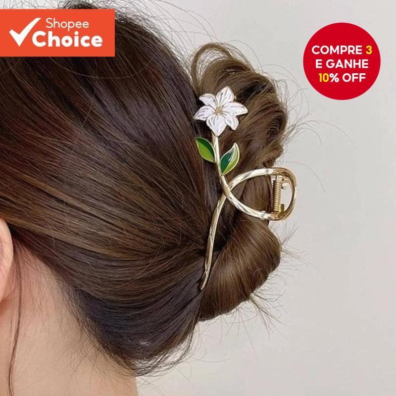 Clipes de Cabelo em Forma de Flor de Metal Lily - Acessórios Florais Estilosos para Mulher...