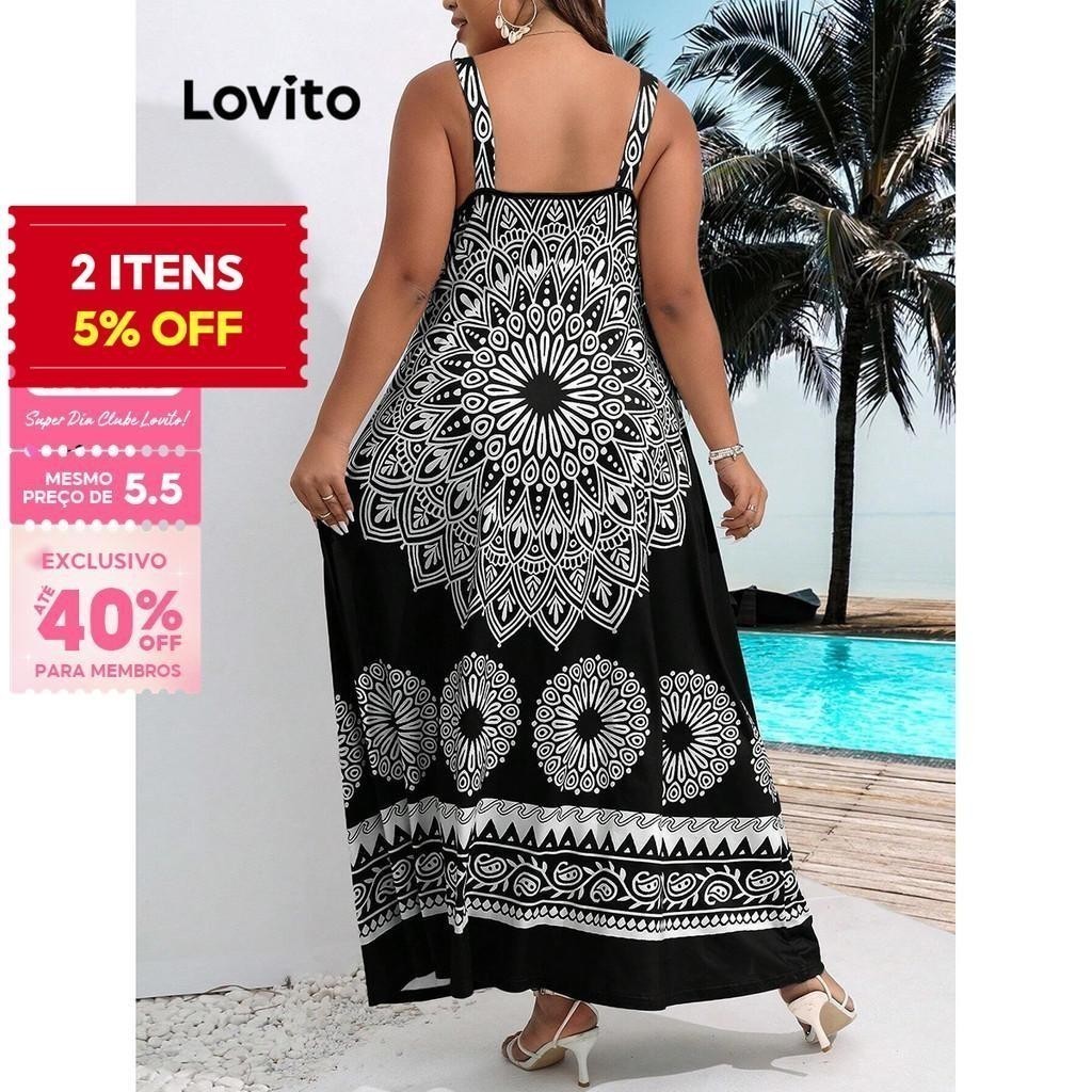 (Trendy) Lovito Vestido Curva Plus Size Boho Tribal Print Padrão Vestido Para Mulheres LBL16845 - Women Clothes