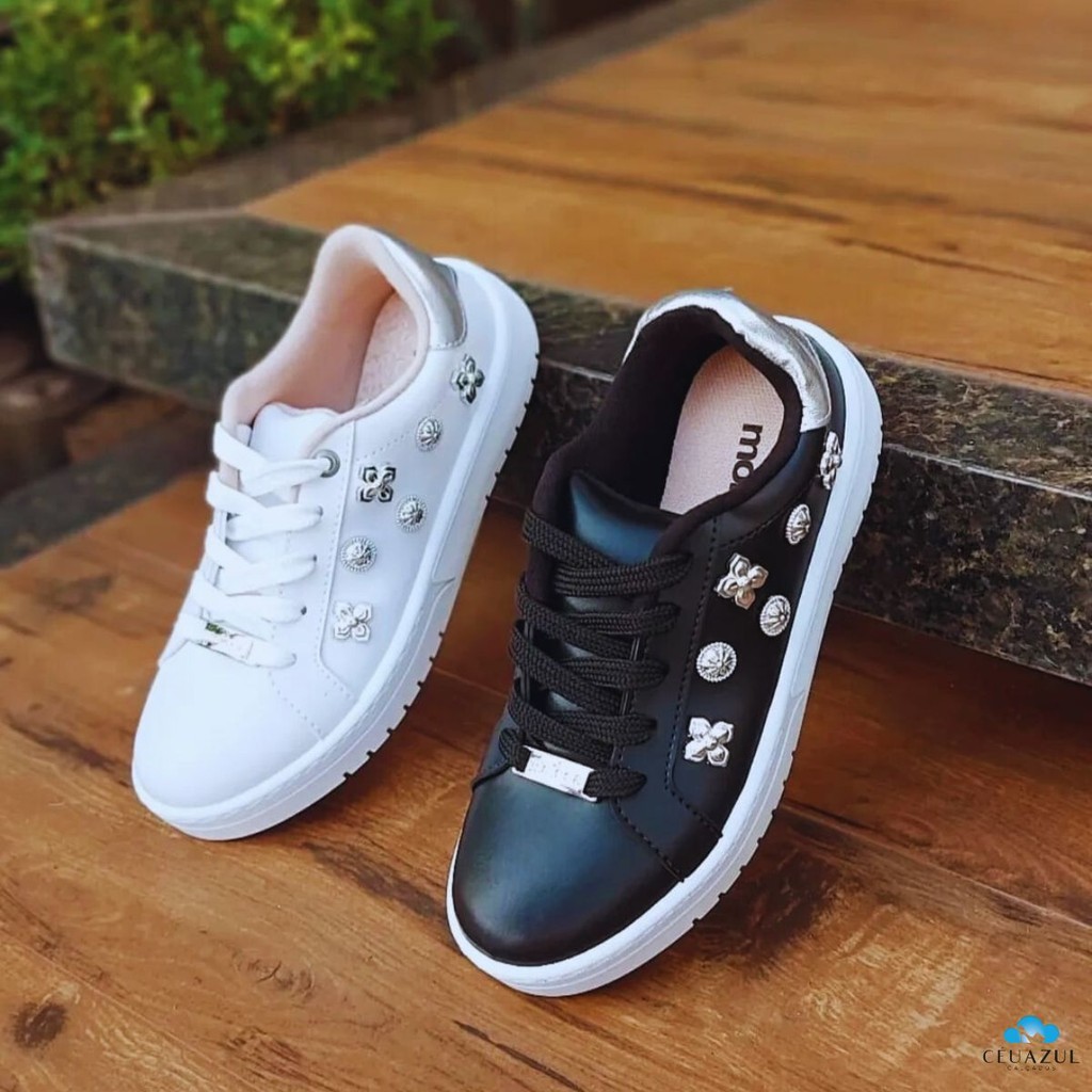 Tênis Feminino Moleca Aplicações Metais Sneakers Pins Estilo Charme