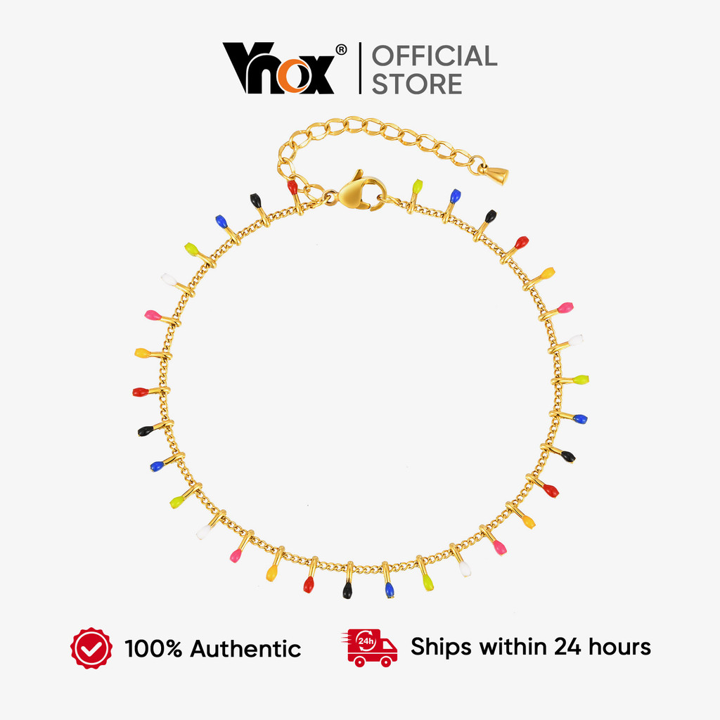 Vnox Colorido Frisado Aço Inoxidável Charme Ajustável Link Corrente Tornozeleira Feminina Não Manchar Moda Jóias Present em Oferta na Shopee
